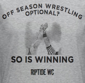 Gray wrestling shirt with raised arm graphic, slogan
